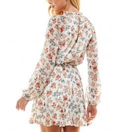 Juniors' Printed Tie-Waist Dress Ivory Floral $30.09 Dresses