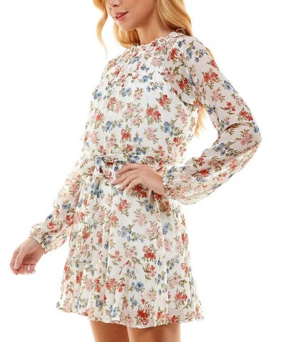 Juniors' Printed Tie-Waist Dress Ivory Floral $30.09 Dresses