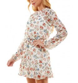 Juniors' Printed Tie-Waist Dress Ivory Floral $30.09 Dresses