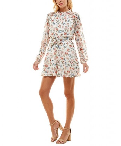 Juniors' Printed Tie-Waist Dress Ivory Floral $30.09 Dresses