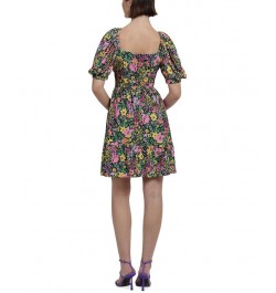 Women's Floral-Printed V-Neck Mini Dress Black/Pink $56.24 Dresses