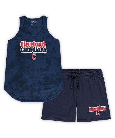 Women's Navy Cleveland Guardians Plus Size Cloud Tank Top and Shorts Sleep Set Navy $27.50 Pajama