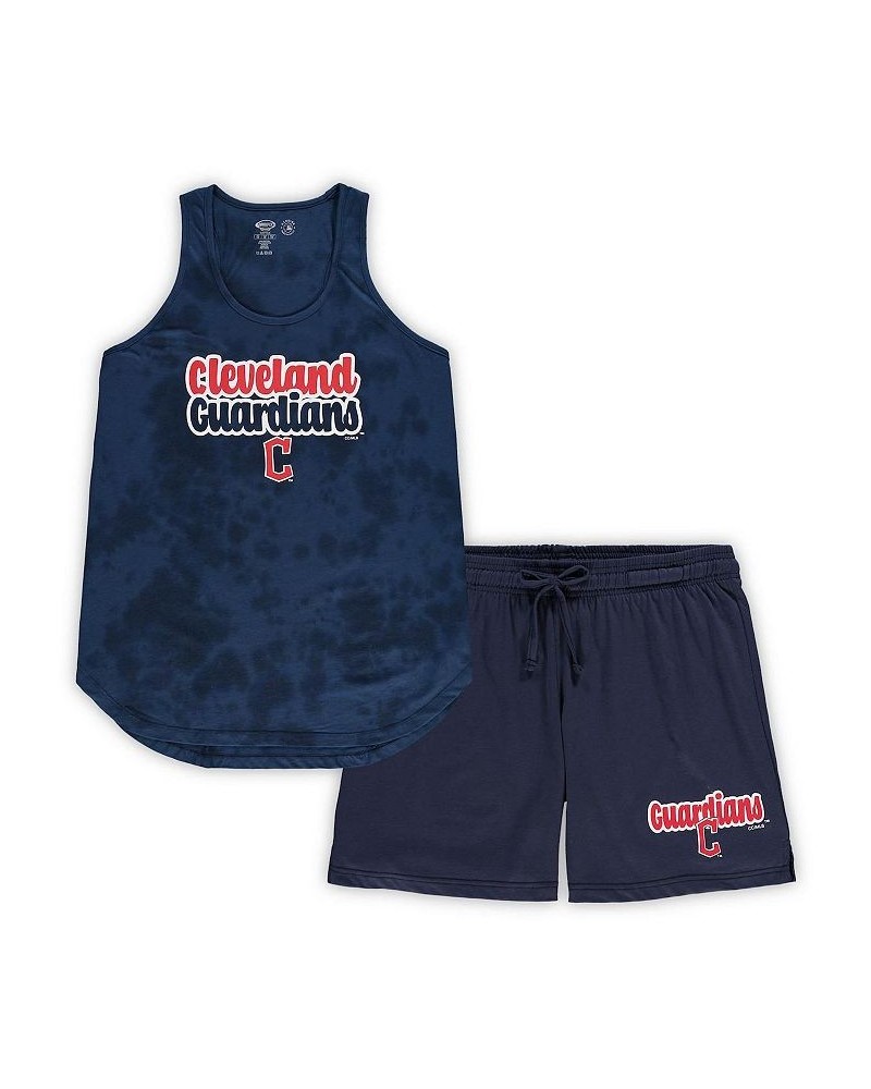 Women's Navy Cleveland Guardians Plus Size Cloud Tank Top and Shorts Sleep Set Navy $27.50 Pajama