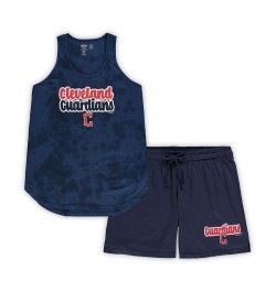 Women's Navy Cleveland Guardians Plus Size Cloud Tank Top and Shorts Sleep Set Navy $27.50 Pajama