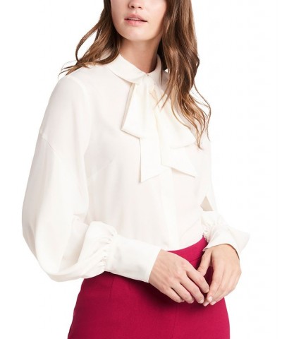 Women's Button-Up Bow Blouse White $39.50 Tops