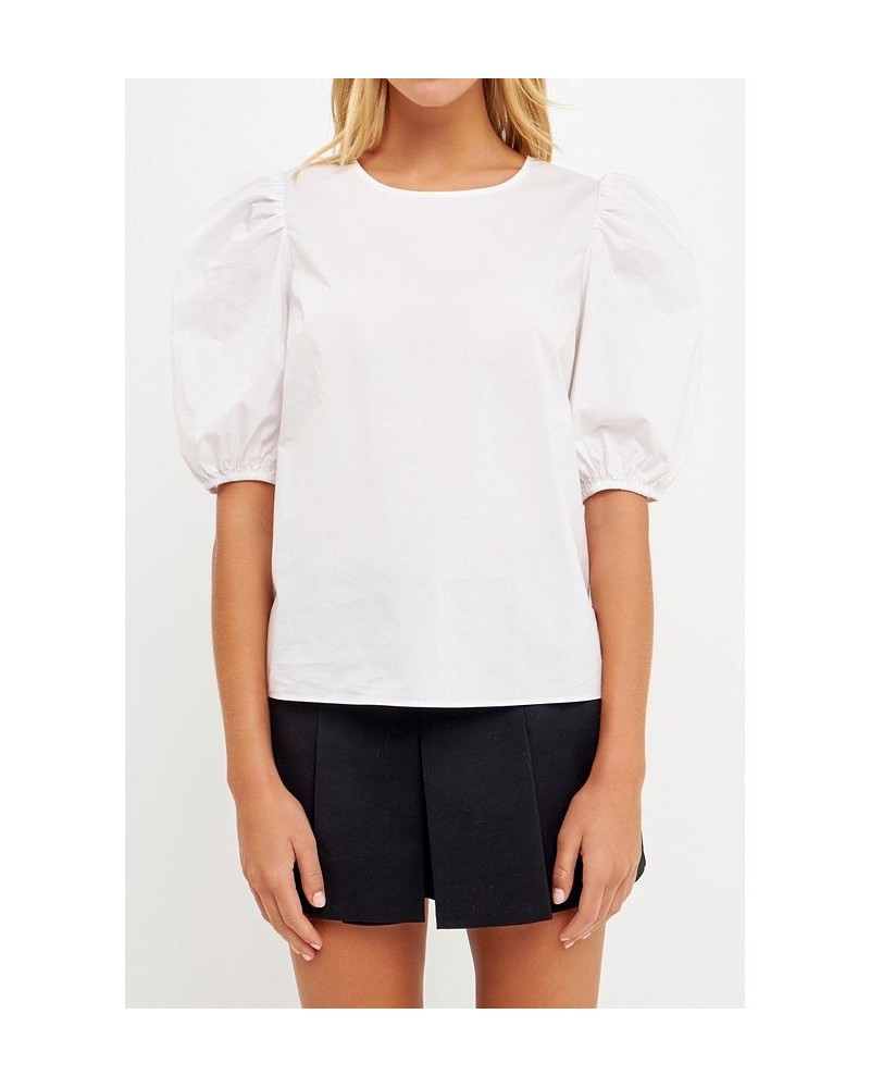 Women's Poplin Puffed Sleeve Top White $37.10 Tops