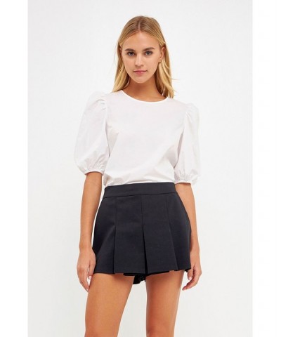 Women's Poplin Puffed Sleeve Top White $37.10 Tops