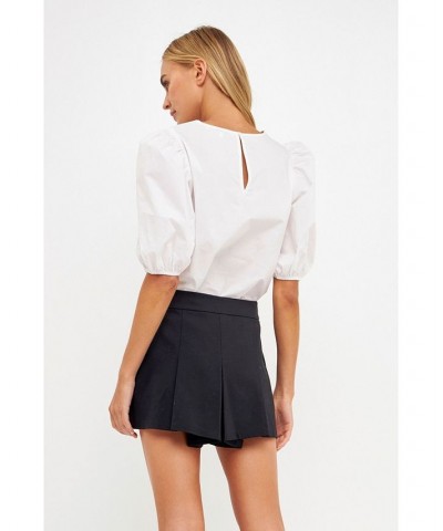 Women's Poplin Puffed Sleeve Top White $37.10 Tops