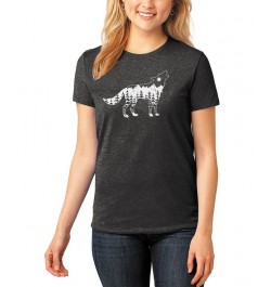 Women's Premium Blend Howling Wolf Word Art T-shirt Black $18.50 Tops