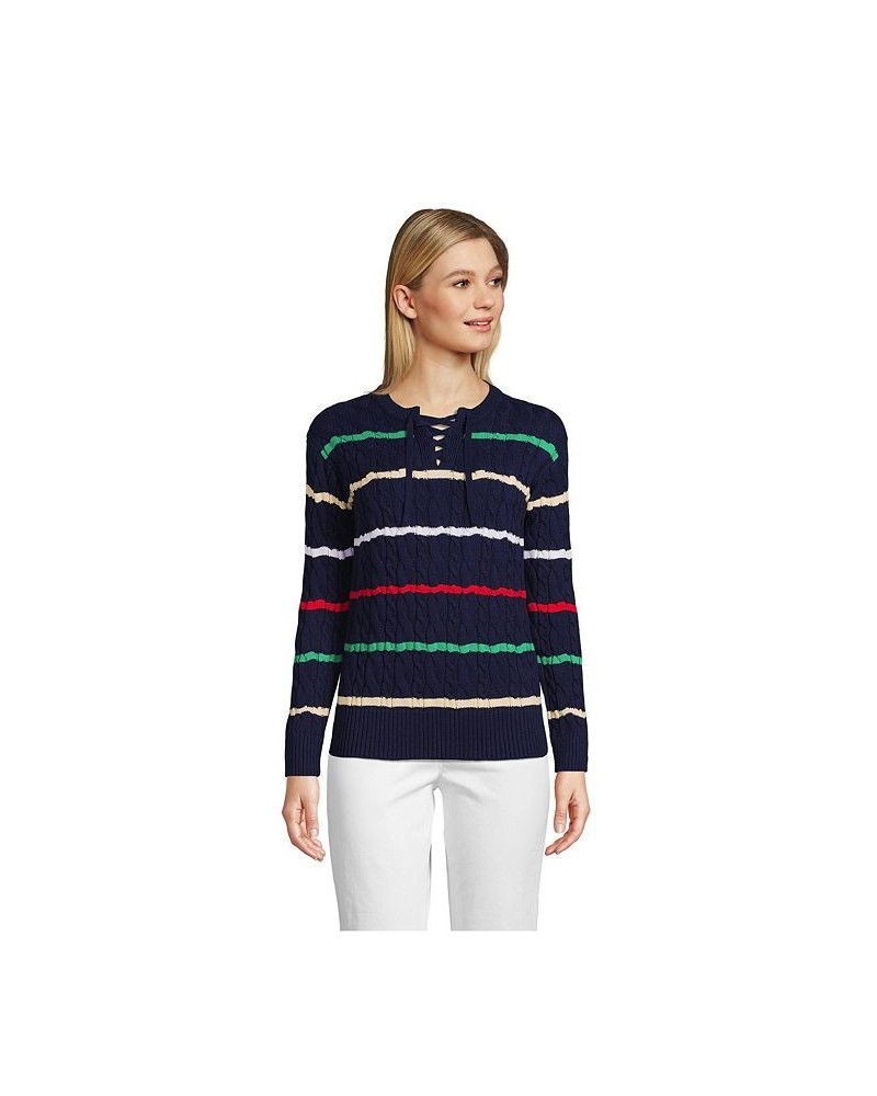 Women's Drifter Cotton Cable Lace Up Sweater Top Blue $47.67 Sweaters