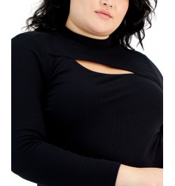 Plus Size Cutout Mock Neck Top Deep Black $23.42 Tops