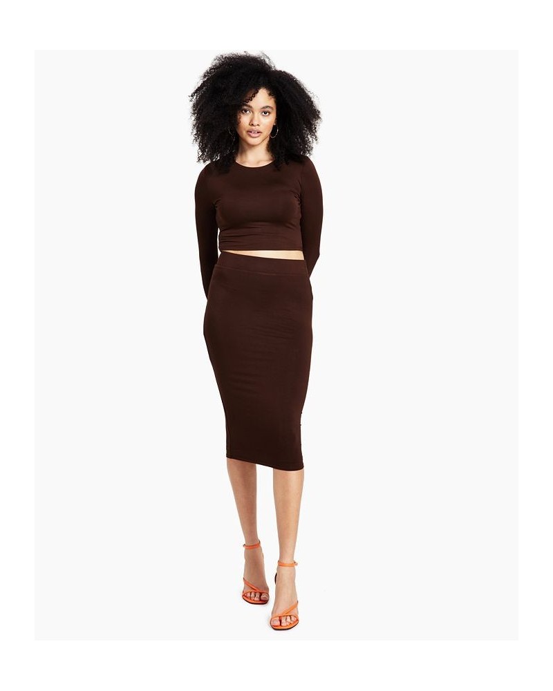 Bodycon Midi Skirt Brown $11.39 Skirts