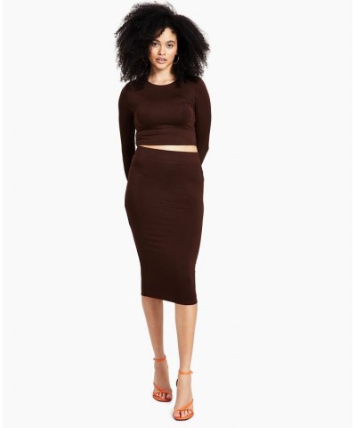 Bodycon Midi Skirt Brown $11.39 Skirts