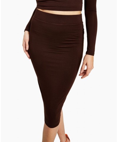 Bodycon Midi Skirt Brown $11.39 Skirts