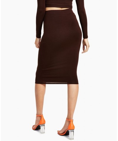 Bodycon Midi Skirt Brown $11.39 Skirts