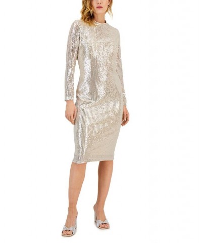 Women's Sequined Midi Dress Champagne/Silver $27.15 Dresses