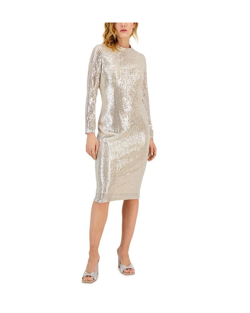 Women's Sequined Midi Dress Champagne/Silver $27.15 Dresses