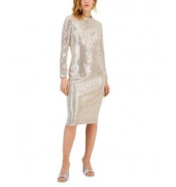 Women's Sequined Midi Dress Champagne/Silver $27.15 Dresses