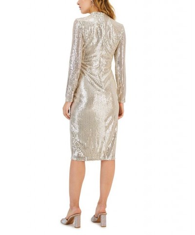 Women's Sequined Midi Dress Champagne/Silver $27.15 Dresses