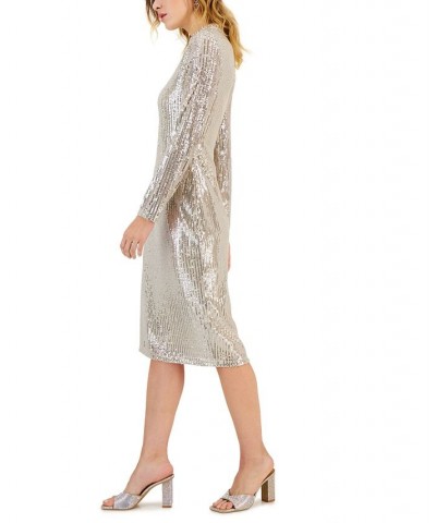 Women's Sequined Midi Dress Champagne/Silver $27.15 Dresses