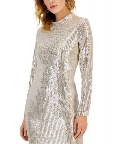 Women's Sequined Midi Dress Champagne/Silver $27.15 Dresses