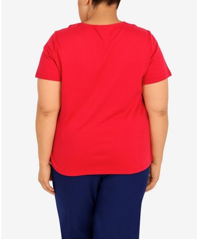 Plus Size Heat Set Butterfly Crew Neck Top Red $33.81 Tops