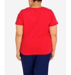 Plus Size Heat Set Butterfly Crew Neck Top Red $33.81 Tops