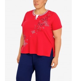 Plus Size Heat Set Butterfly Crew Neck Top Red $33.81 Tops