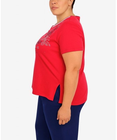 Plus Size Heat Set Butterfly Crew Neck Top Red $33.81 Tops