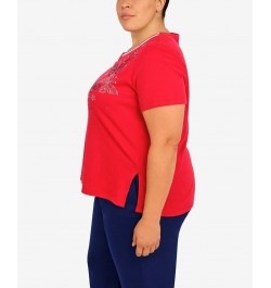 Plus Size Heat Set Butterfly Crew Neck Top Red $33.81 Tops