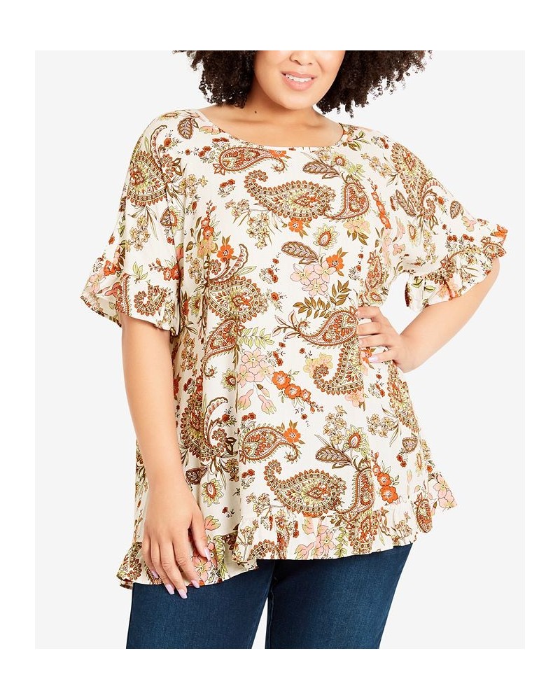 Plus Size Rivka Frill Print Top Island Spice $28.29 Tops