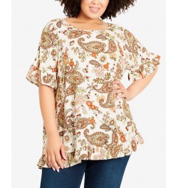 Plus Size Rivka Frill Print Top Island Spice $28.29 Tops