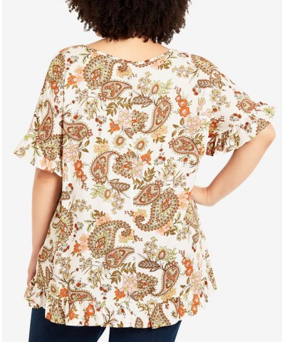 Plus Size Rivka Frill Print Top Island Spice $28.29 Tops