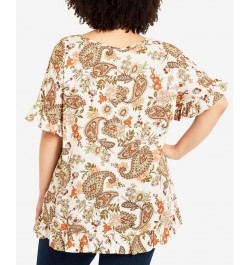 Plus Size Rivka Frill Print Top Island Spice $28.29 Tops