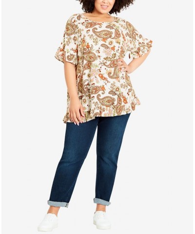 Plus Size Rivka Frill Print Top Island Spice $28.29 Tops