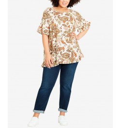 Plus Size Rivka Frill Print Top Island Spice $28.29 Tops