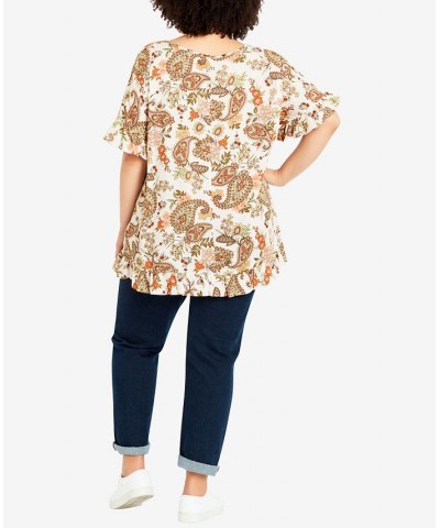 Plus Size Rivka Frill Print Top Island Spice $28.29 Tops