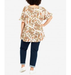 Plus Size Rivka Frill Print Top Island Spice $28.29 Tops