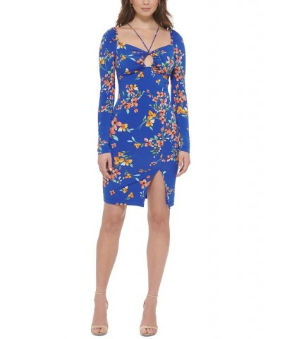 Women's Keyhole-Cutout Strappy Bodycon Dress Cobalt Multi $43.52 Dresses