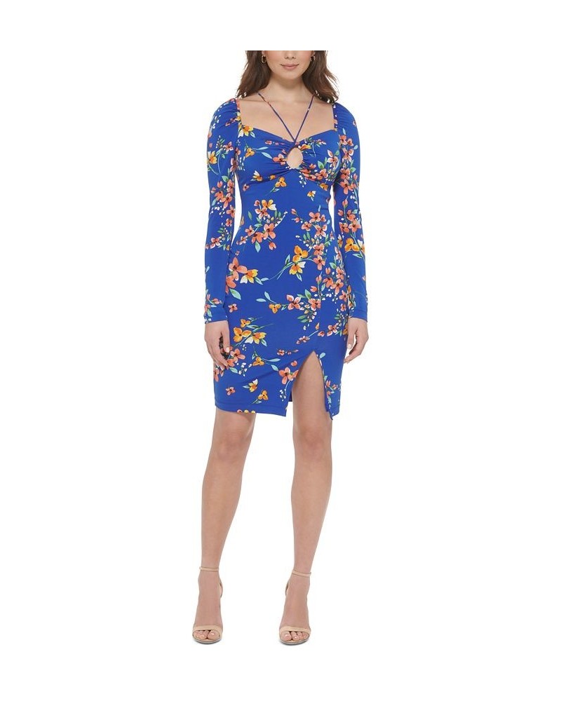 Women's Keyhole-Cutout Strappy Bodycon Dress Cobalt Multi $43.52 Dresses