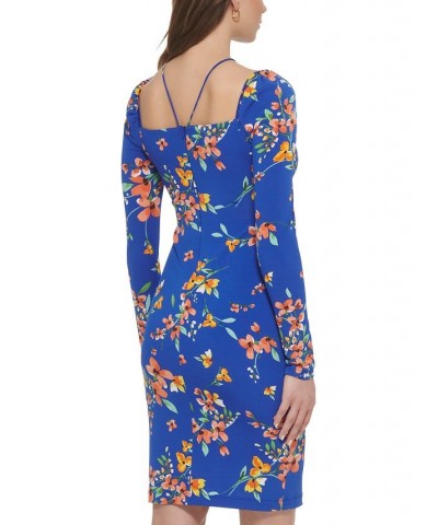 Women's Keyhole-Cutout Strappy Bodycon Dress Cobalt Multi $43.52 Dresses