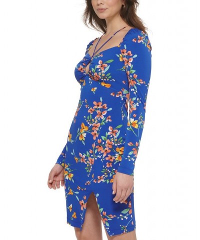 Women's Keyhole-Cutout Strappy Bodycon Dress Cobalt Multi $43.52 Dresses