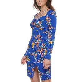 Women's Keyhole-Cutout Strappy Bodycon Dress Cobalt Multi $43.52 Dresses