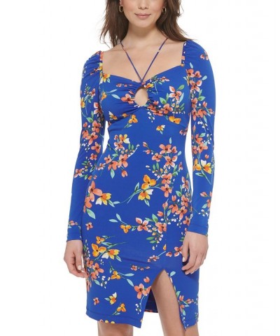 Women's Keyhole-Cutout Strappy Bodycon Dress Cobalt Multi $43.52 Dresses