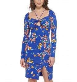 Women's Keyhole-Cutout Strappy Bodycon Dress Cobalt Multi $43.52 Dresses