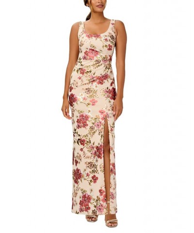 Women's Floral-Print Ruched Gown Alabaster Multi $79.42 Dresses