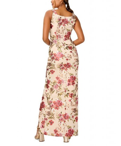 Women's Floral-Print Ruched Gown Alabaster Multi $79.42 Dresses