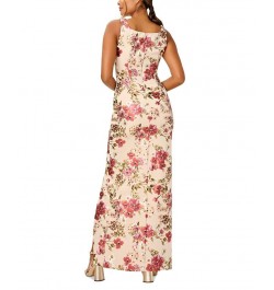 Women's Floral-Print Ruched Gown Alabaster Multi $79.42 Dresses