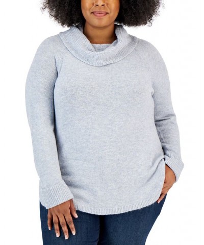 Plus Size Waffle-Knit Cowlneck Sweater Air Blue Heather $15.38 Sweaters