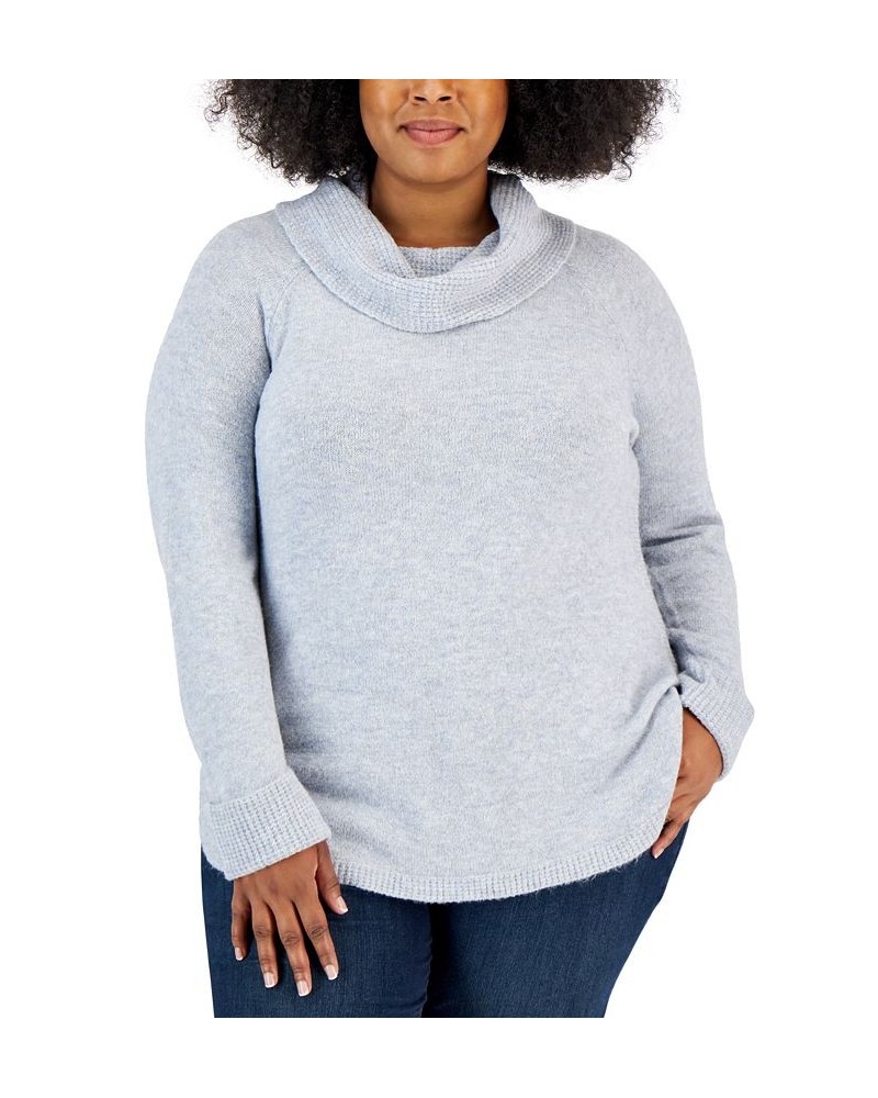 Plus Size Waffle-Knit Cowlneck Sweater Air Blue Heather $15.38 Sweaters